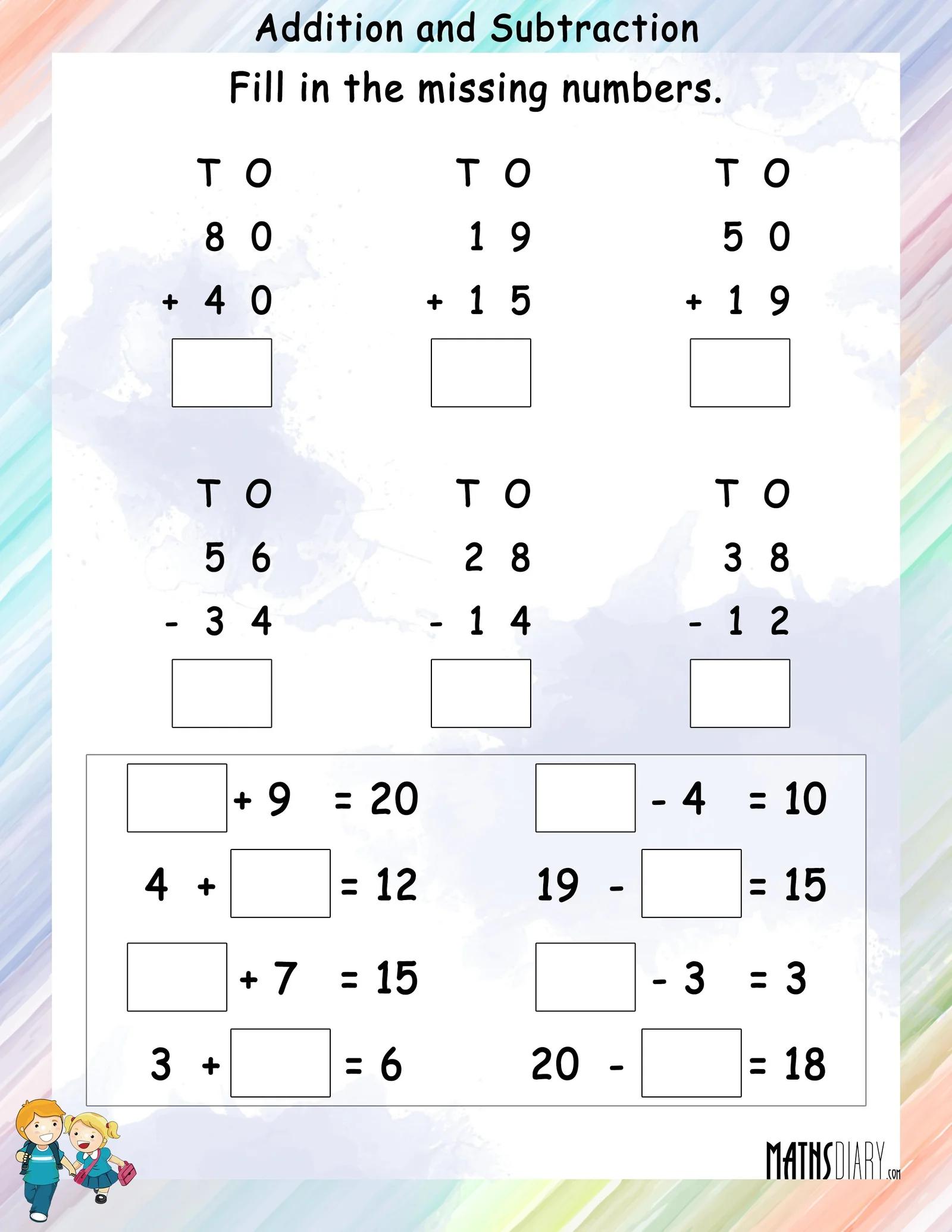 Math Worksheets Addition Subtraction Multiplication Division