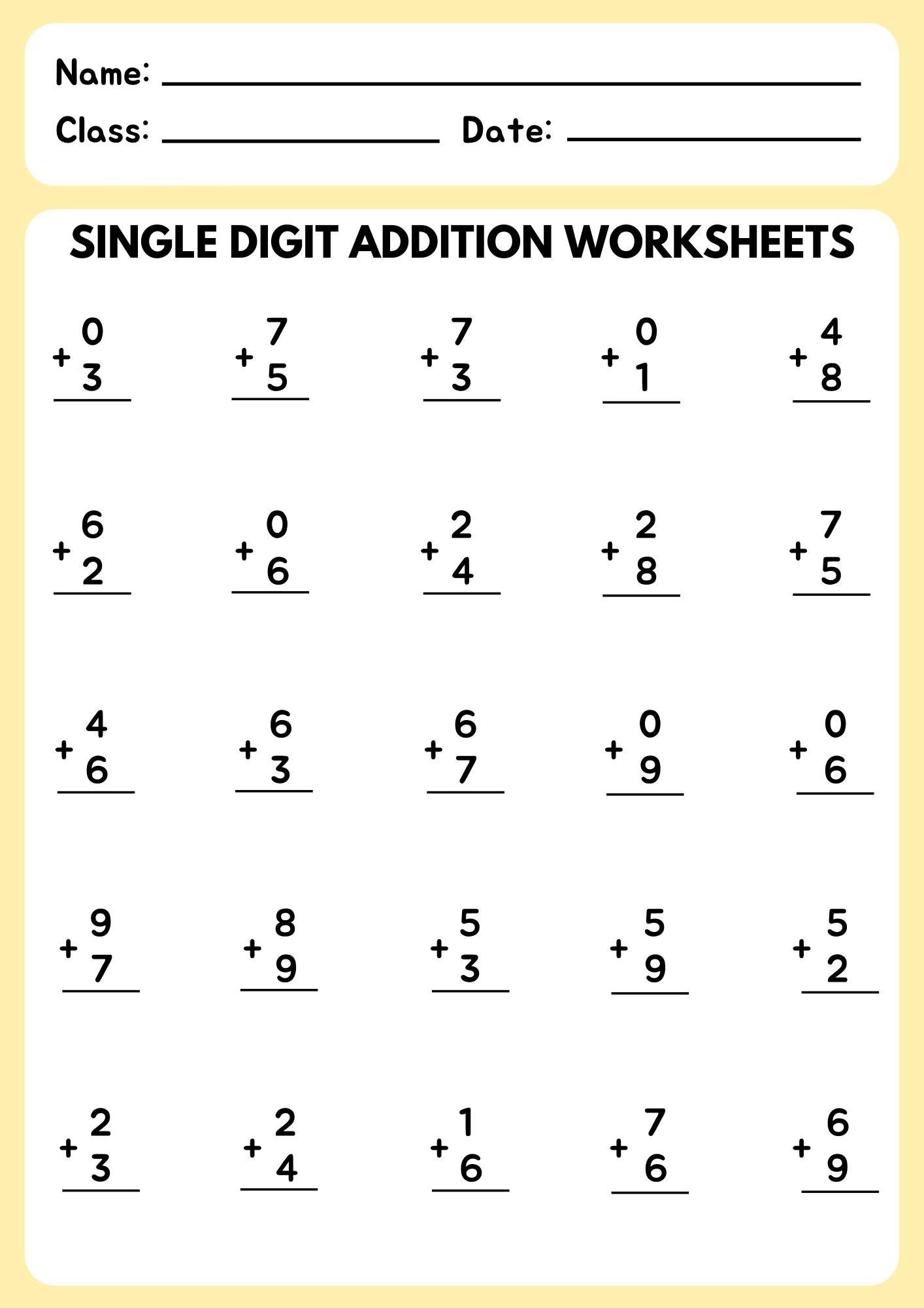 Math Worksheets Addition Subtraction Multiplication Division