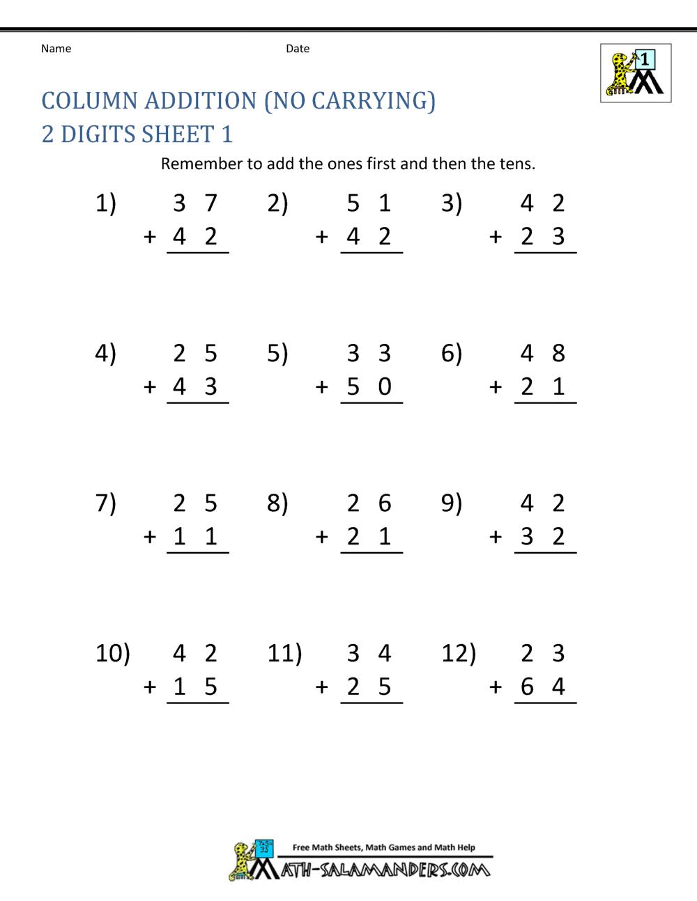 Math Worksheets Basic Addition