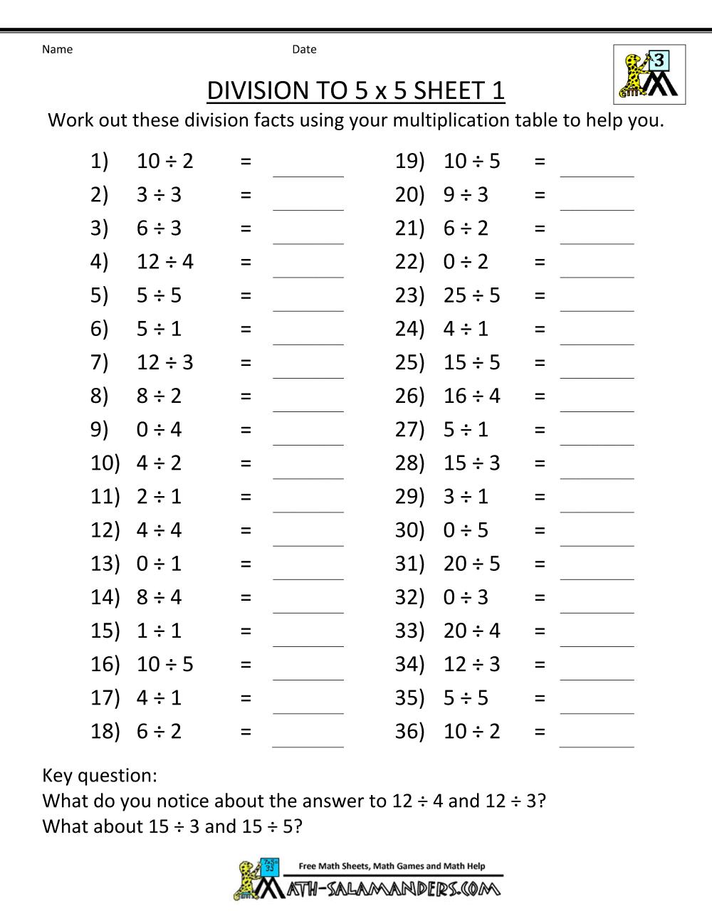 Math Worksheets Division By Zero