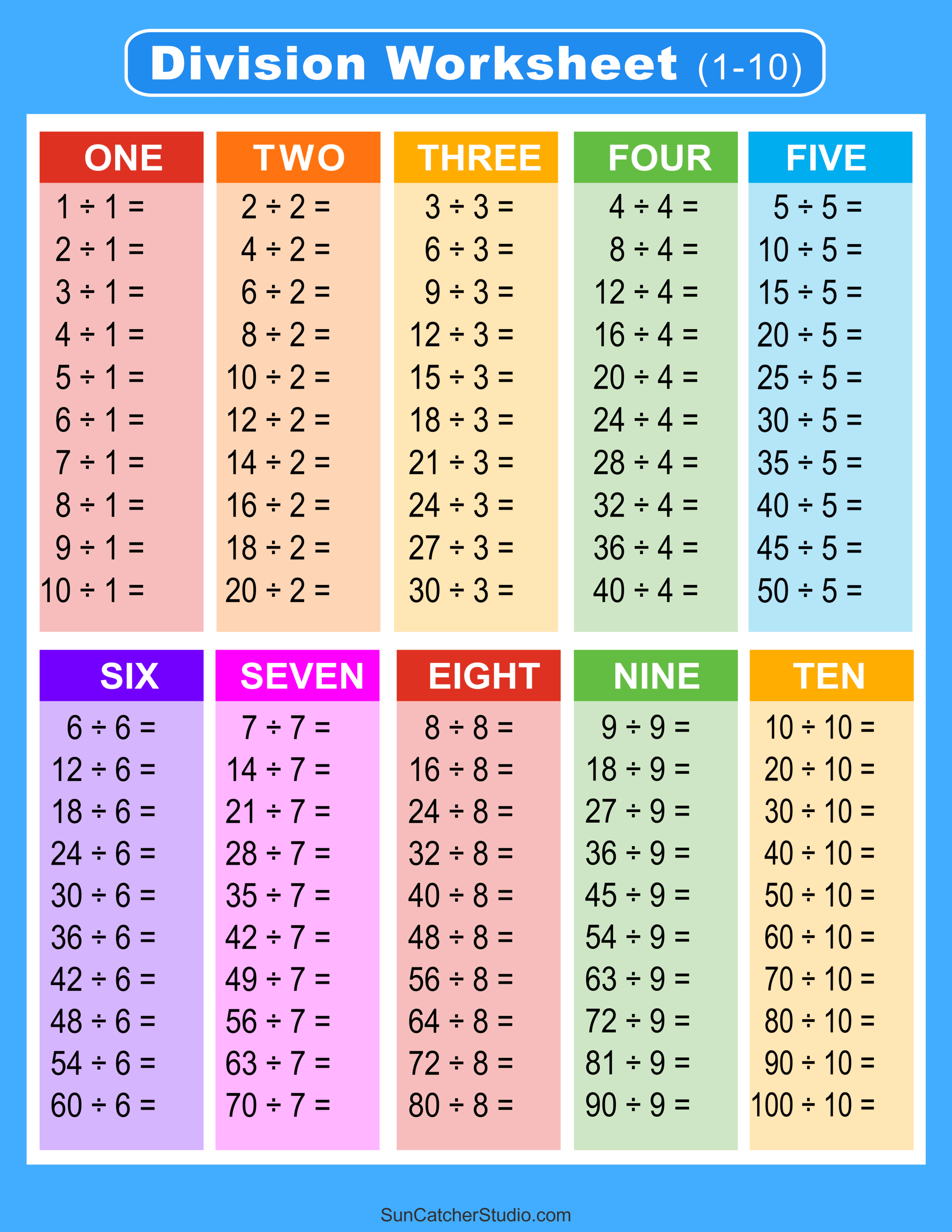 Math Worksheets Division Examples