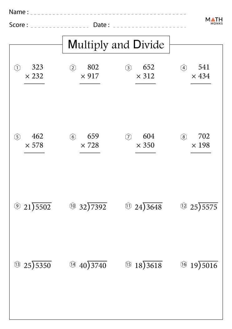 Math Worksheets Division Grade 5