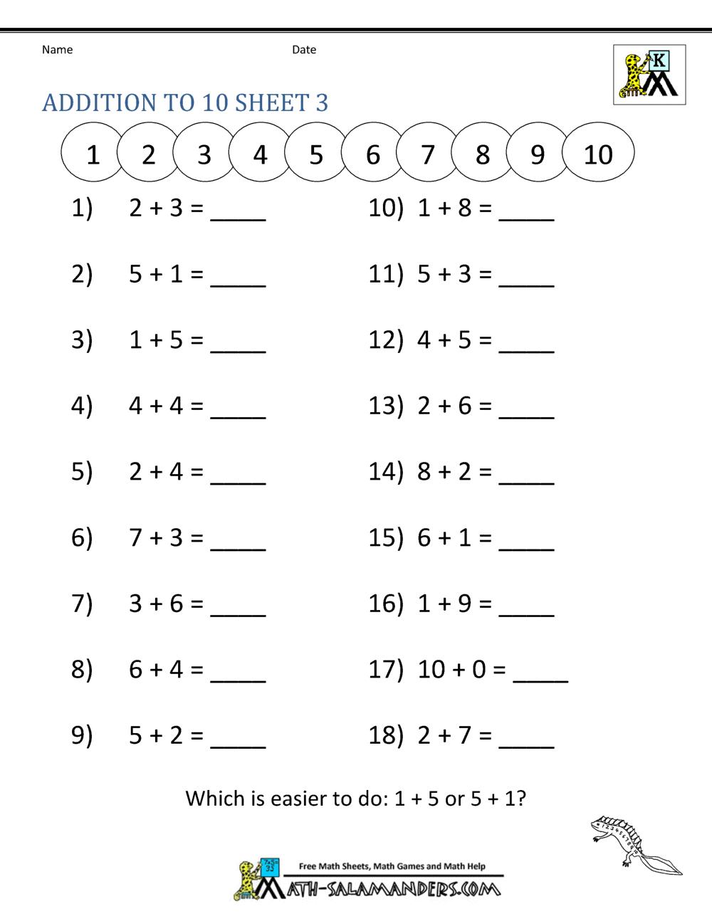 Math Worksheets Easy Animals