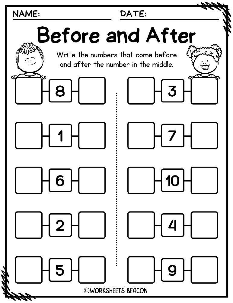 Math Worksheets For Before And After Counting