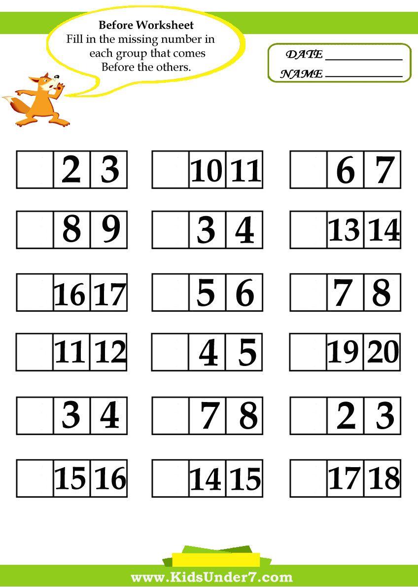 Math Worksheets For Before And After Numbers