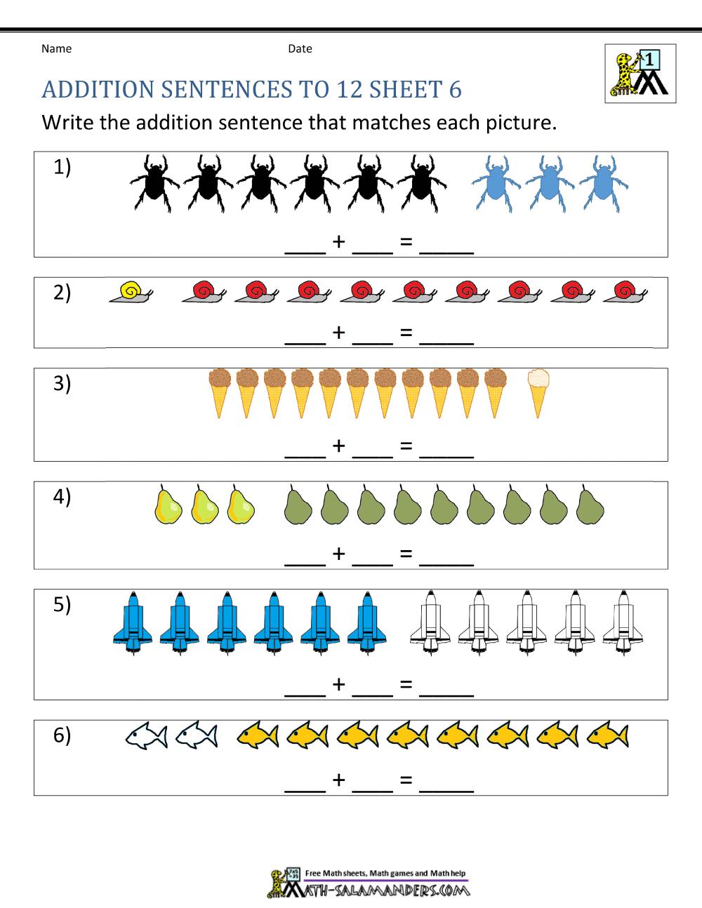 Math Worksheets For First Grade Coloring