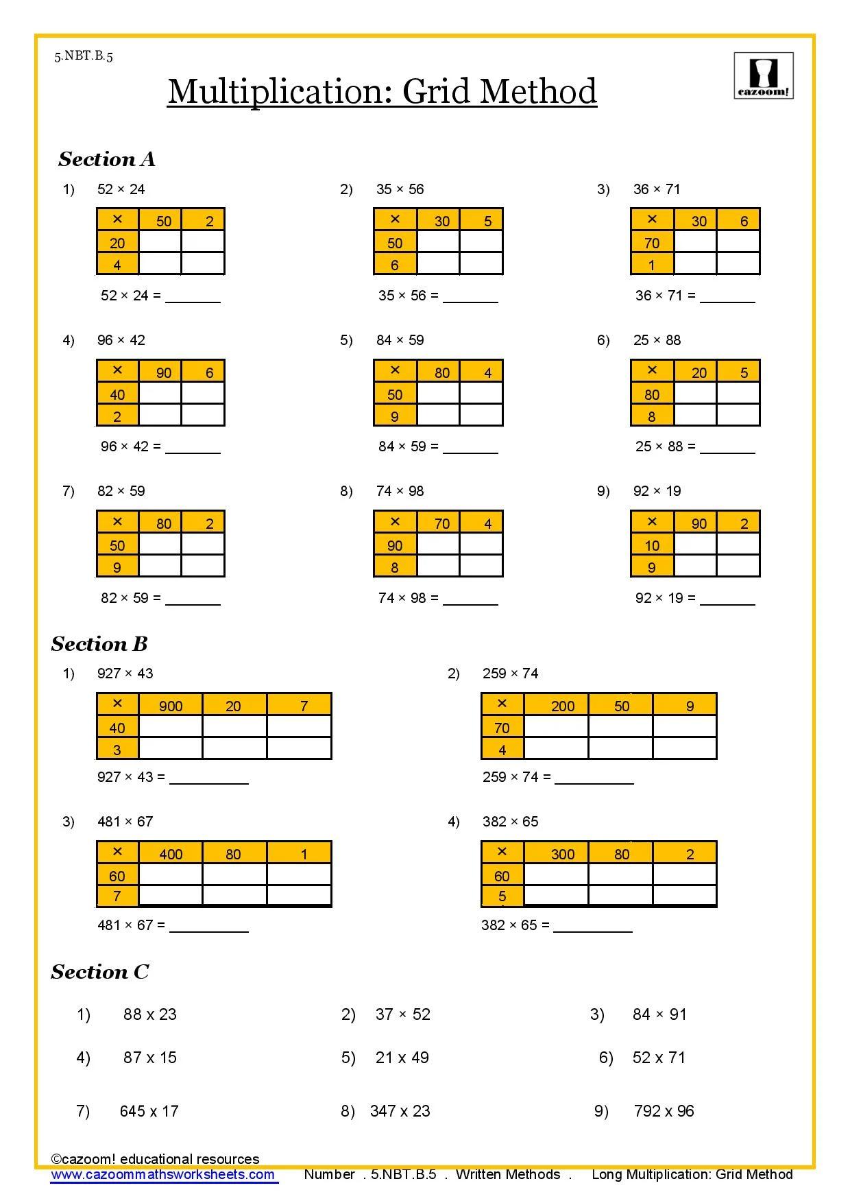 Math Worksheets For Grade 5 Students