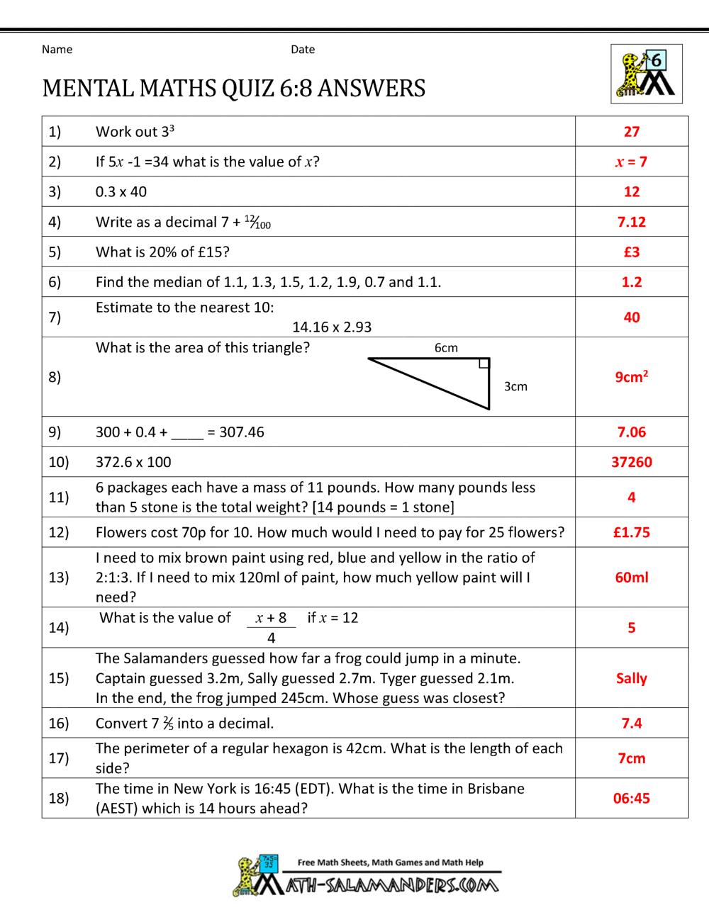 Math Worksheets For Grade 6 Cbse