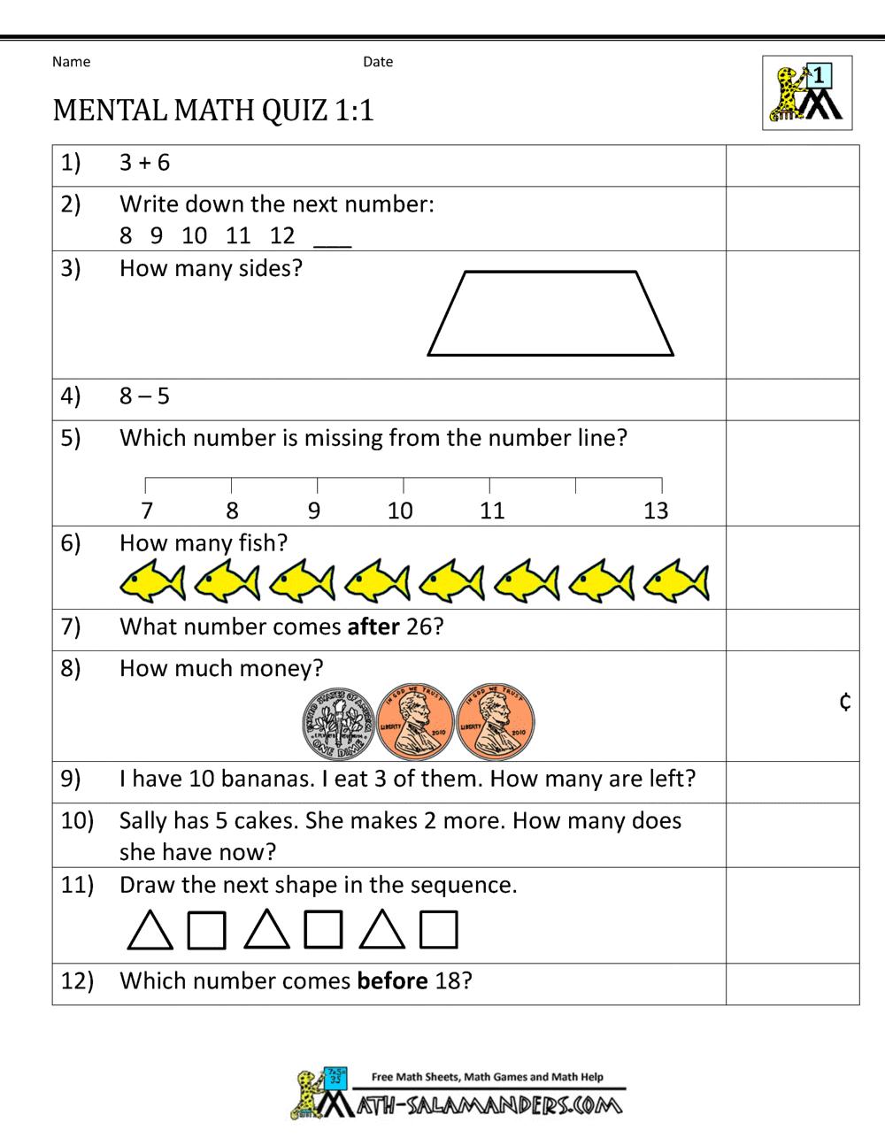 Math Worksheets Grade 1 Addition