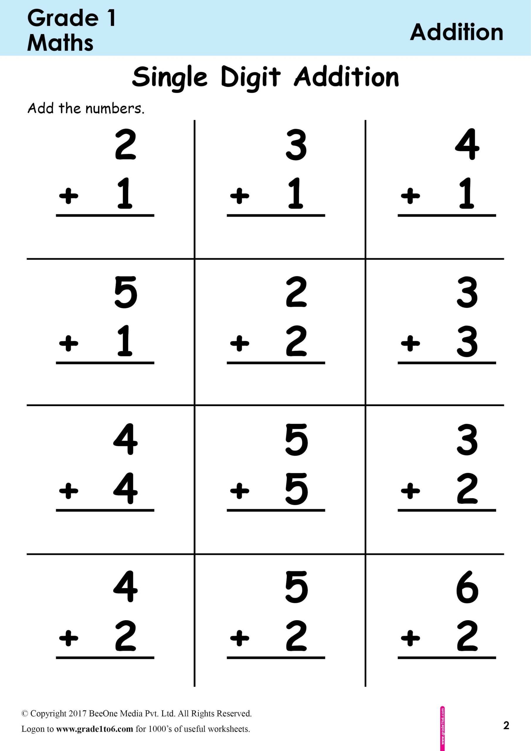 Math Worksheets Grade 1 Free Download