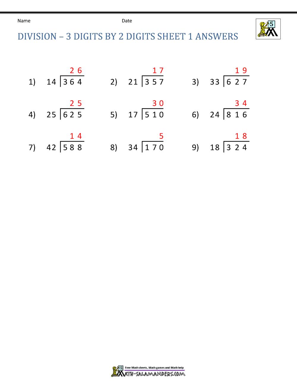 Math Worksheets Multiplication And Division Grade 5