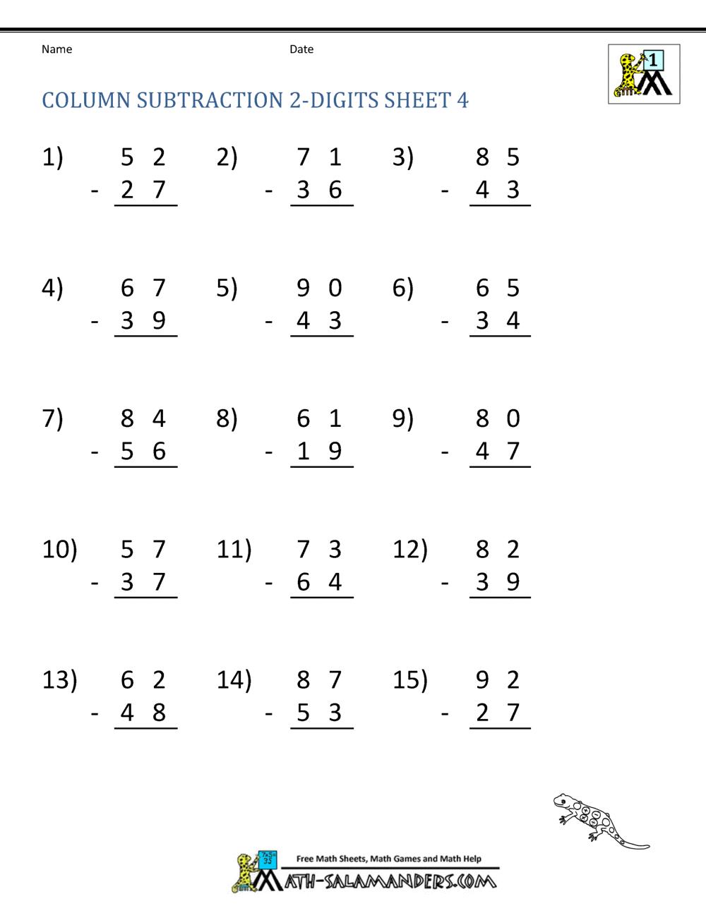 Math Worksheets Subtraction Elementary