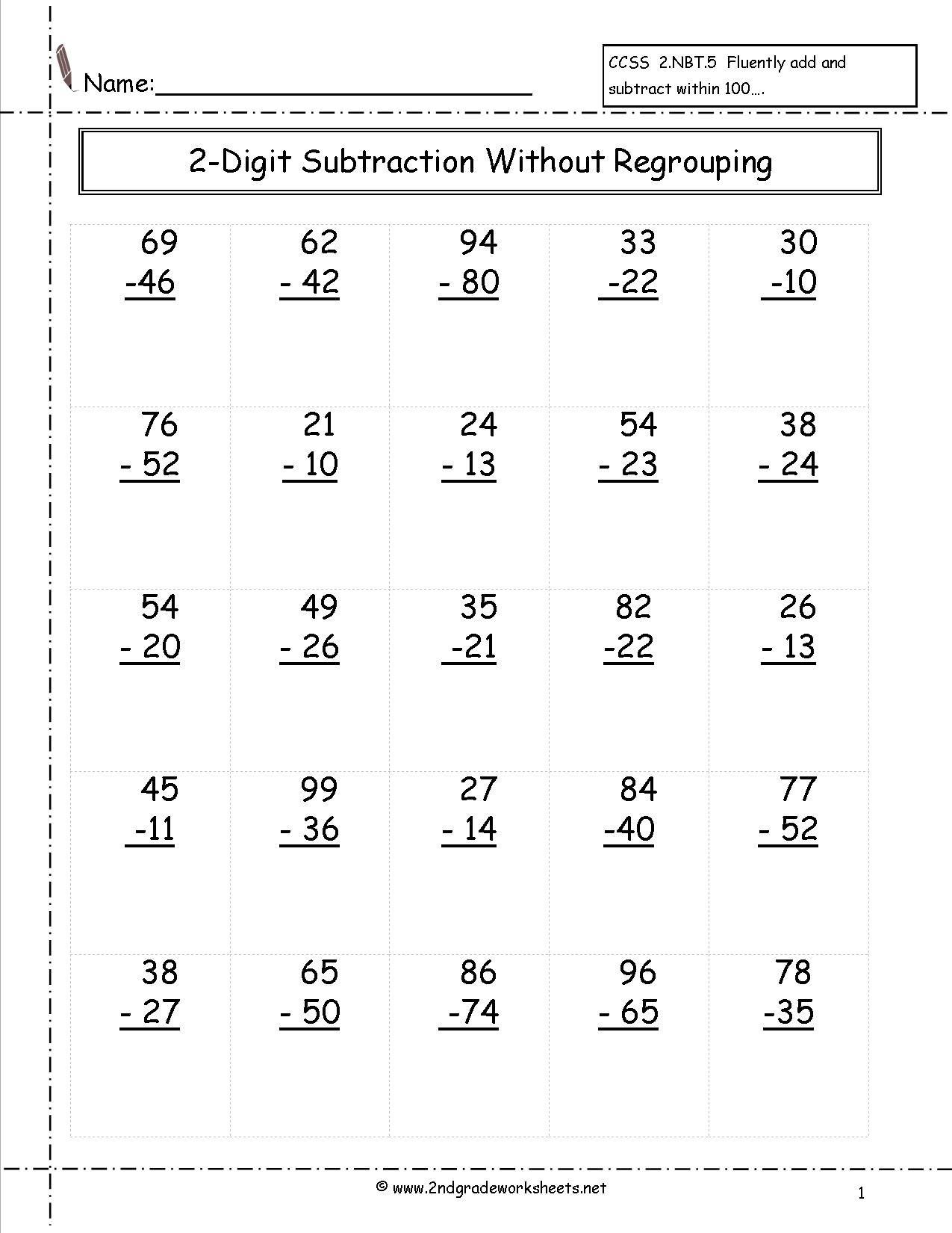 Math Worksheets Subtraction Grade 2