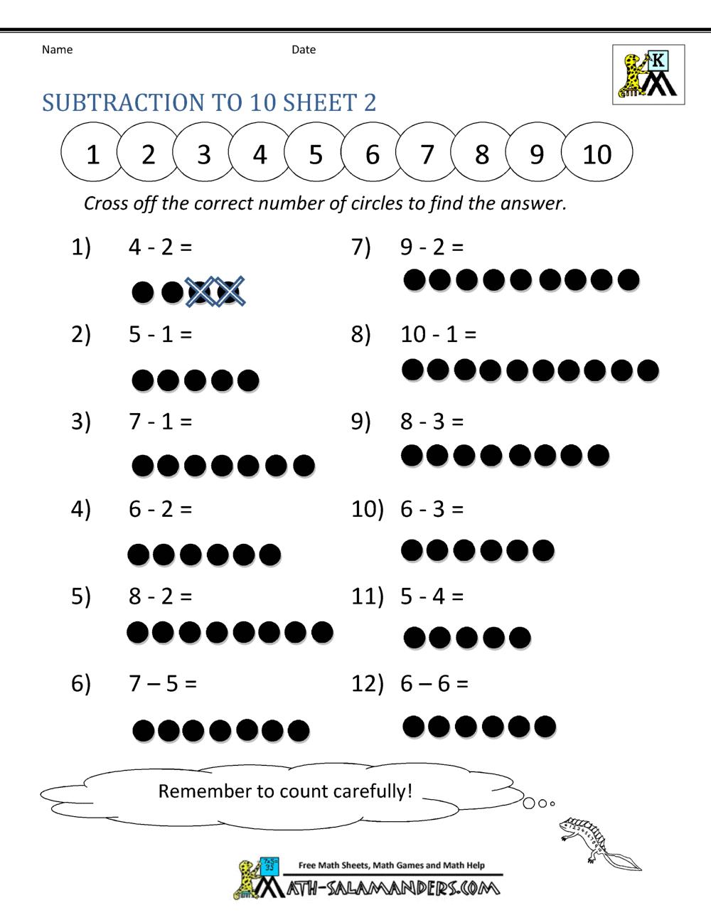 Math Worksheets Subtraction Without Regrouping