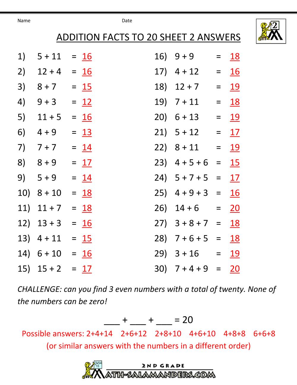 Math Worksheets With Answer Keys