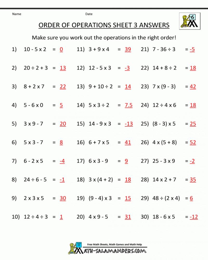 Math Worksheets With Key Answers