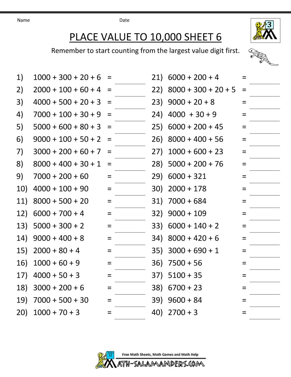 Math Worksheets Year 6 Basic