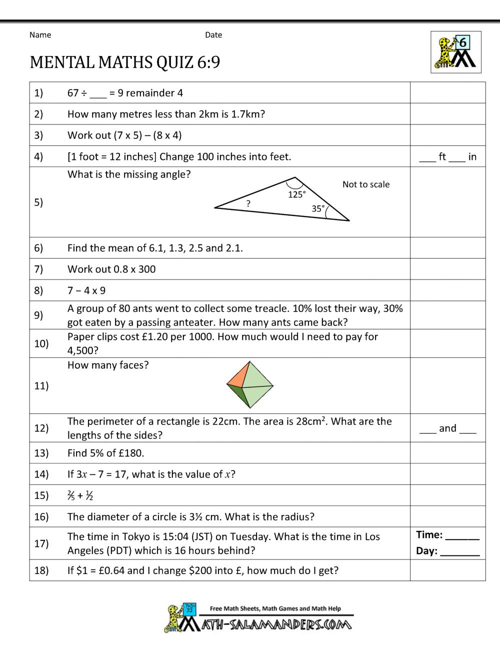 Math Worksheets Year 6 Cbse