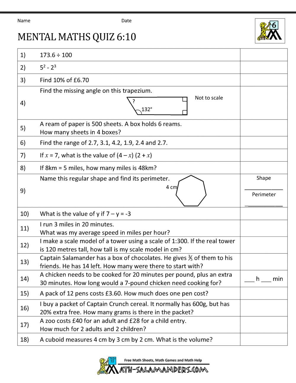 Math Worksheets Year 6 Pdf Free Download