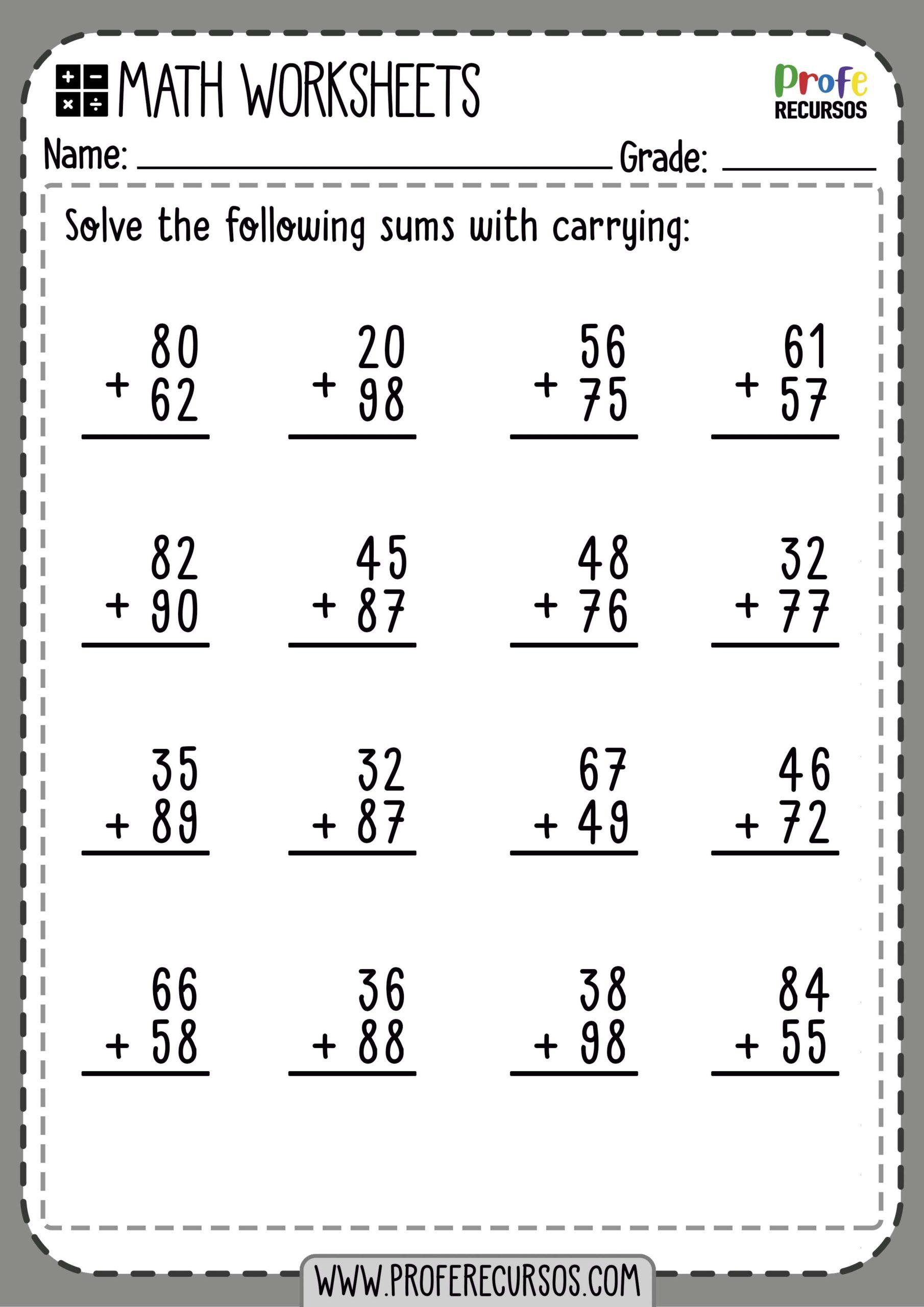 Maths Addition Worksheet Class 5