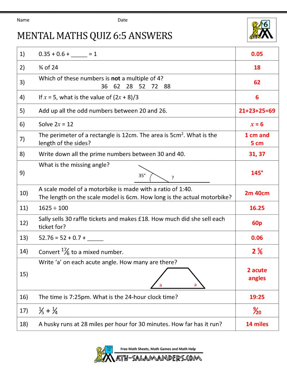 Maths Worksheets For Year 6 Australia Free