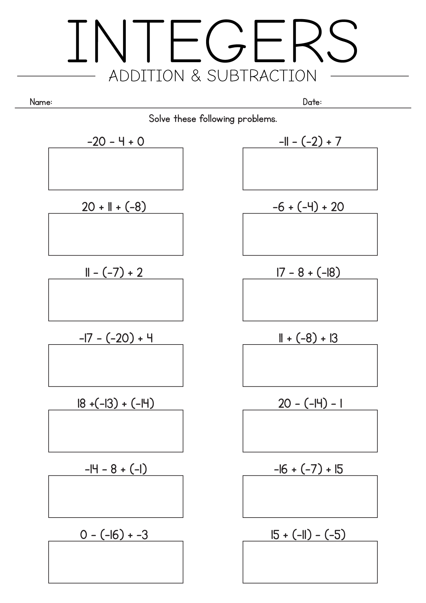 Multiply Integers Worksheets