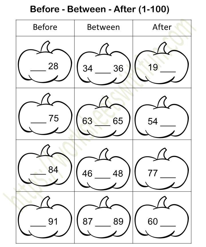 Number Sense Before And After Worksheets