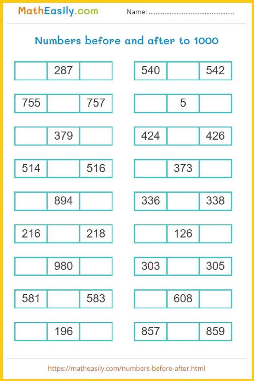 Number Worksheets Before And After Activities