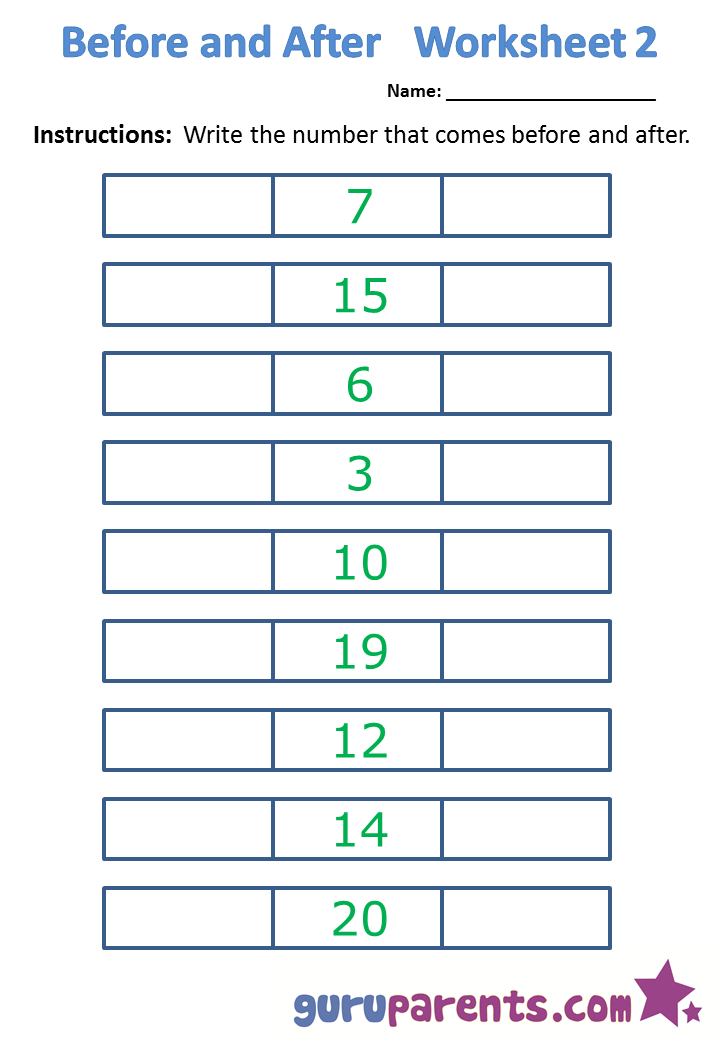 Number Worksheets For Before And After