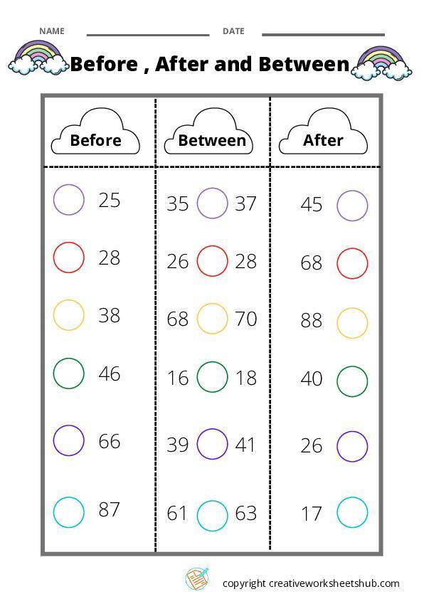 Numbers Before And After Activities