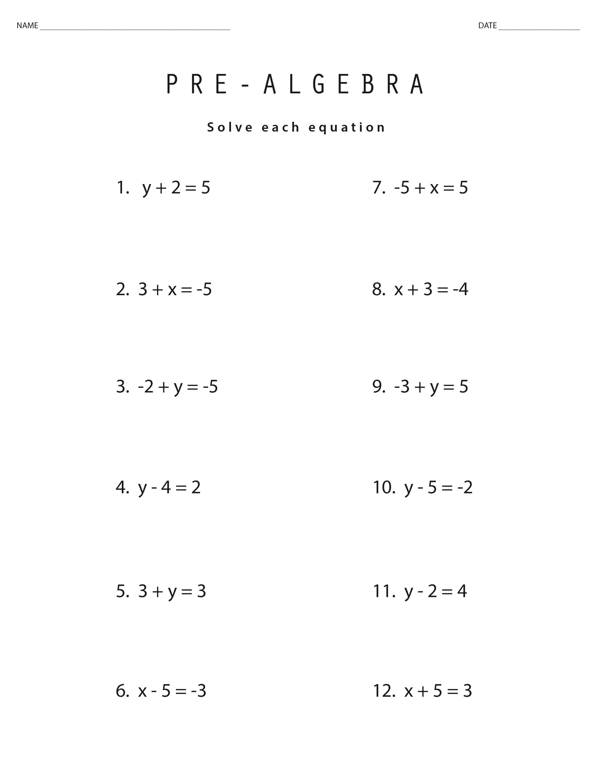 Practice Questions On Algebra