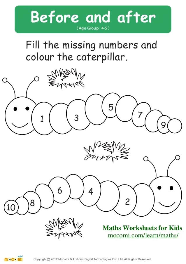 Preschool Before And After Math Sheets