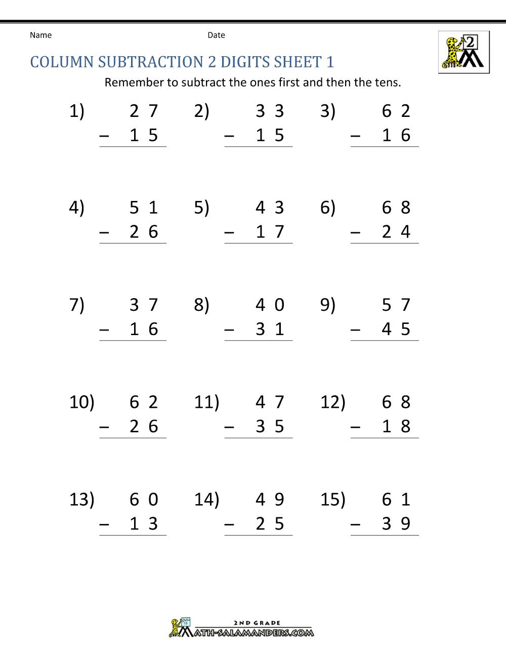 Printable Math Worksheets Subtraction With Borrowing