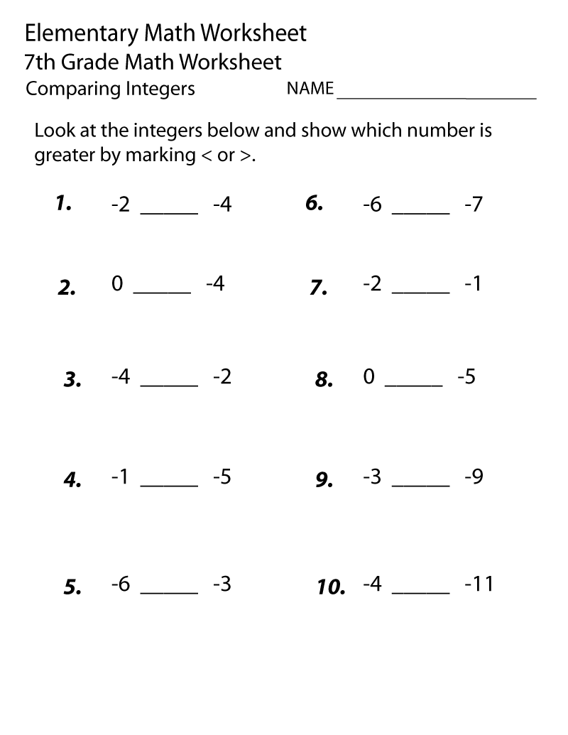 Printable Seventh Grade Math Worksheets Learning Printable