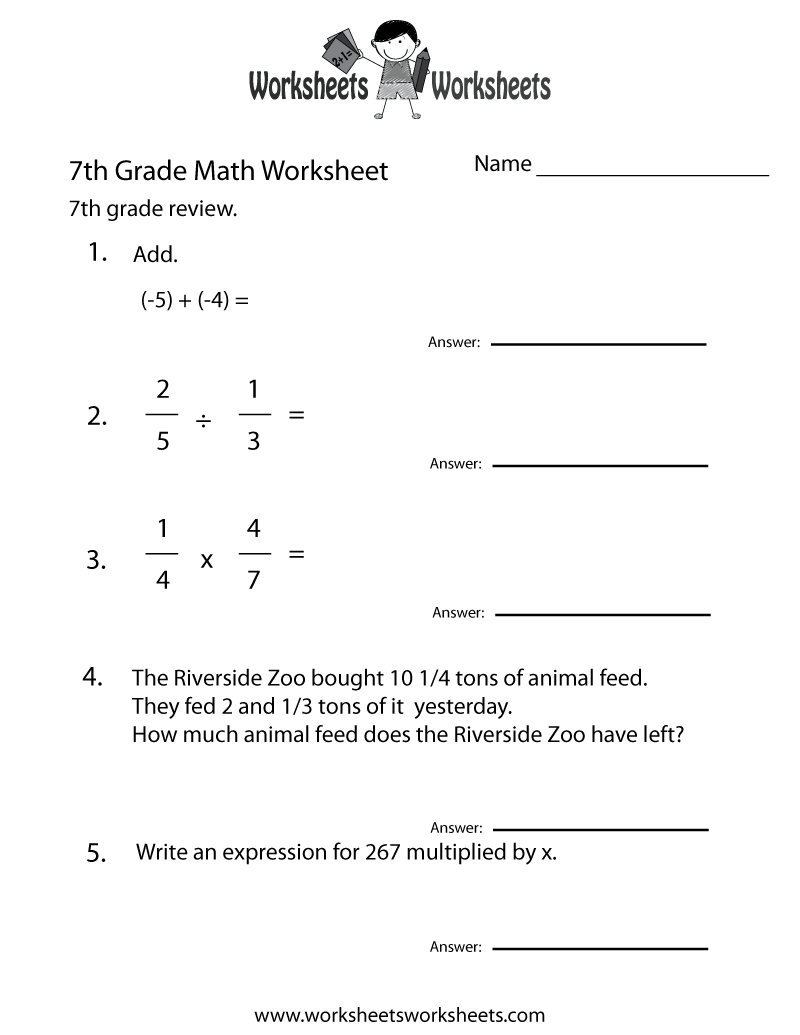 Seventh Grade Math Practice Worksheet Free Printable Educational