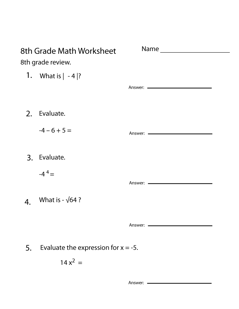 15 Math Worksheets 8th Grade Printable PDF