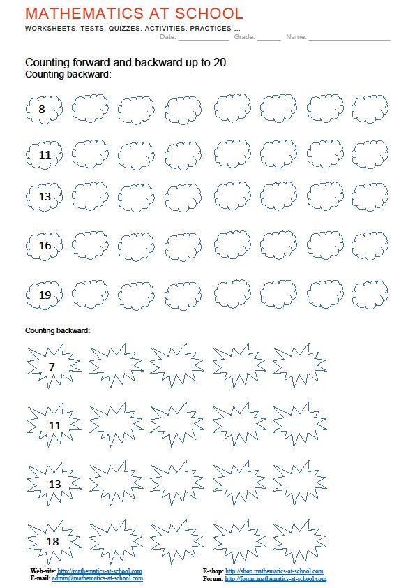 20 Math Worksheets Backward Counting Pdf