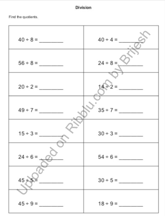 20 Math Worksheets Class 3Rd Download