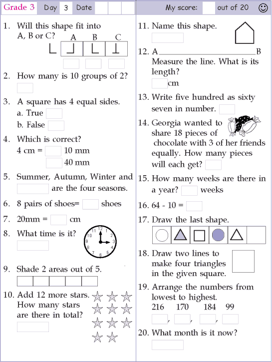 20 Math Worksheets Class 3Rd Free