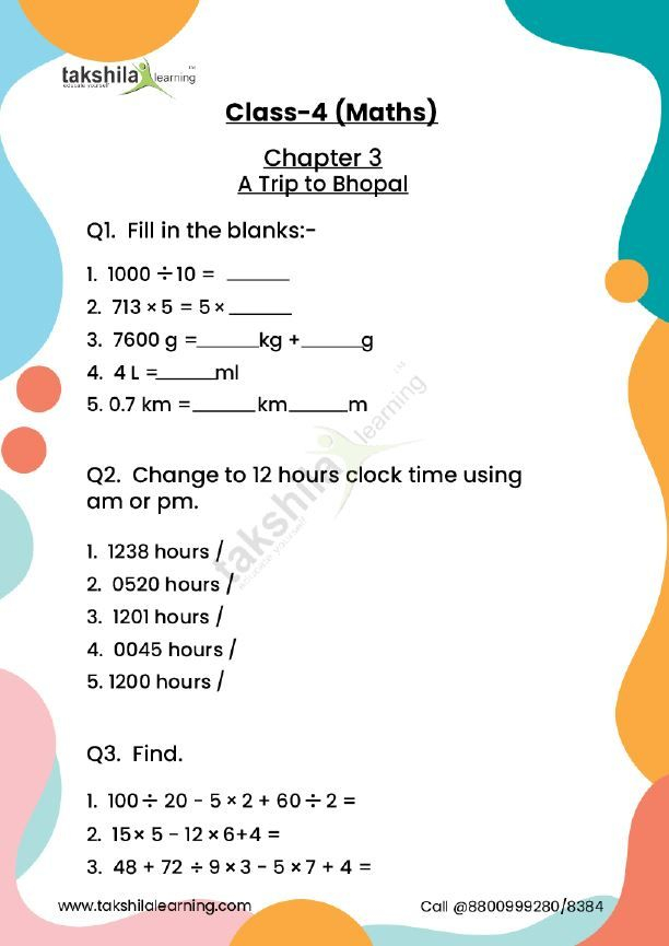 20 Math Worksheets Class 3Rd Free