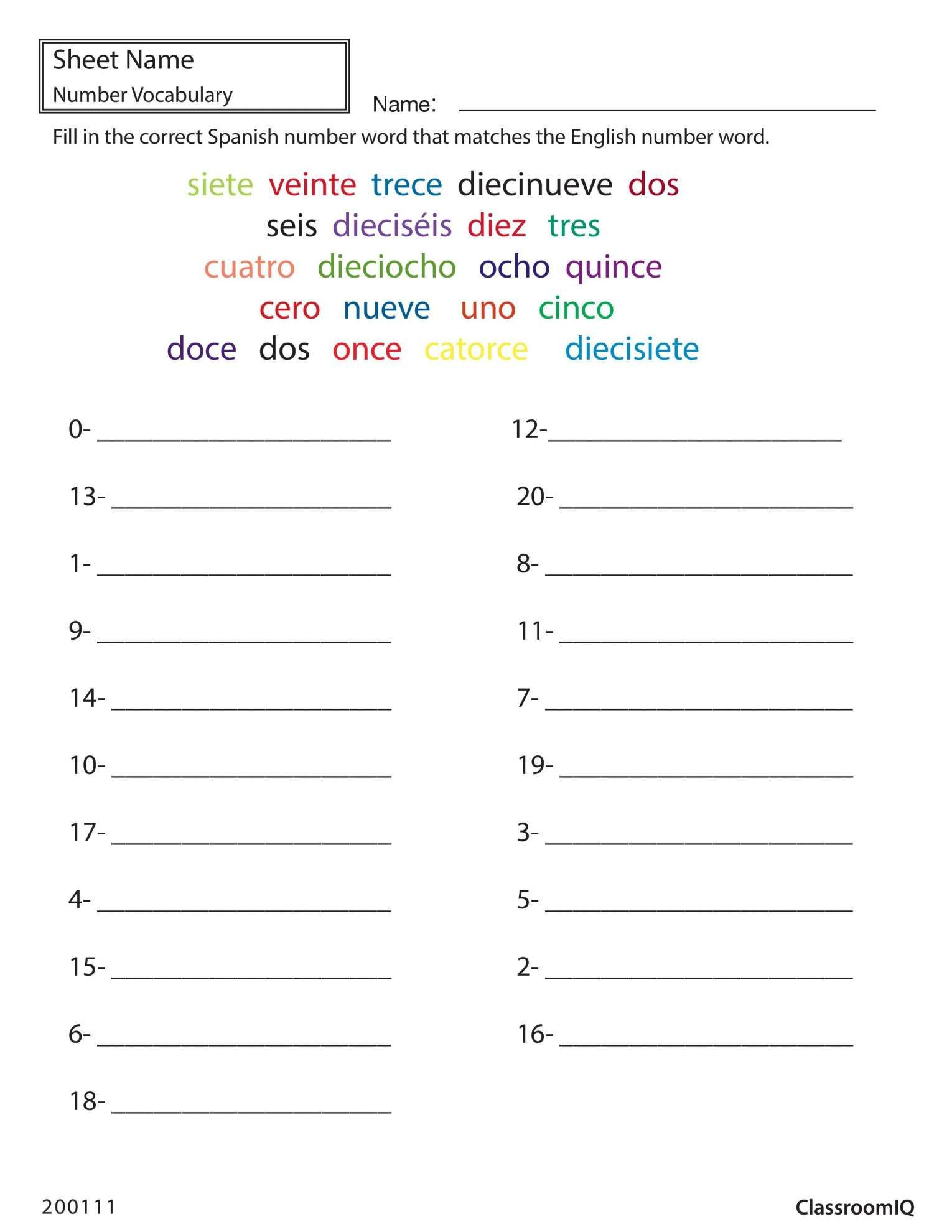 20 Math Worksheets In Spanish Pdf