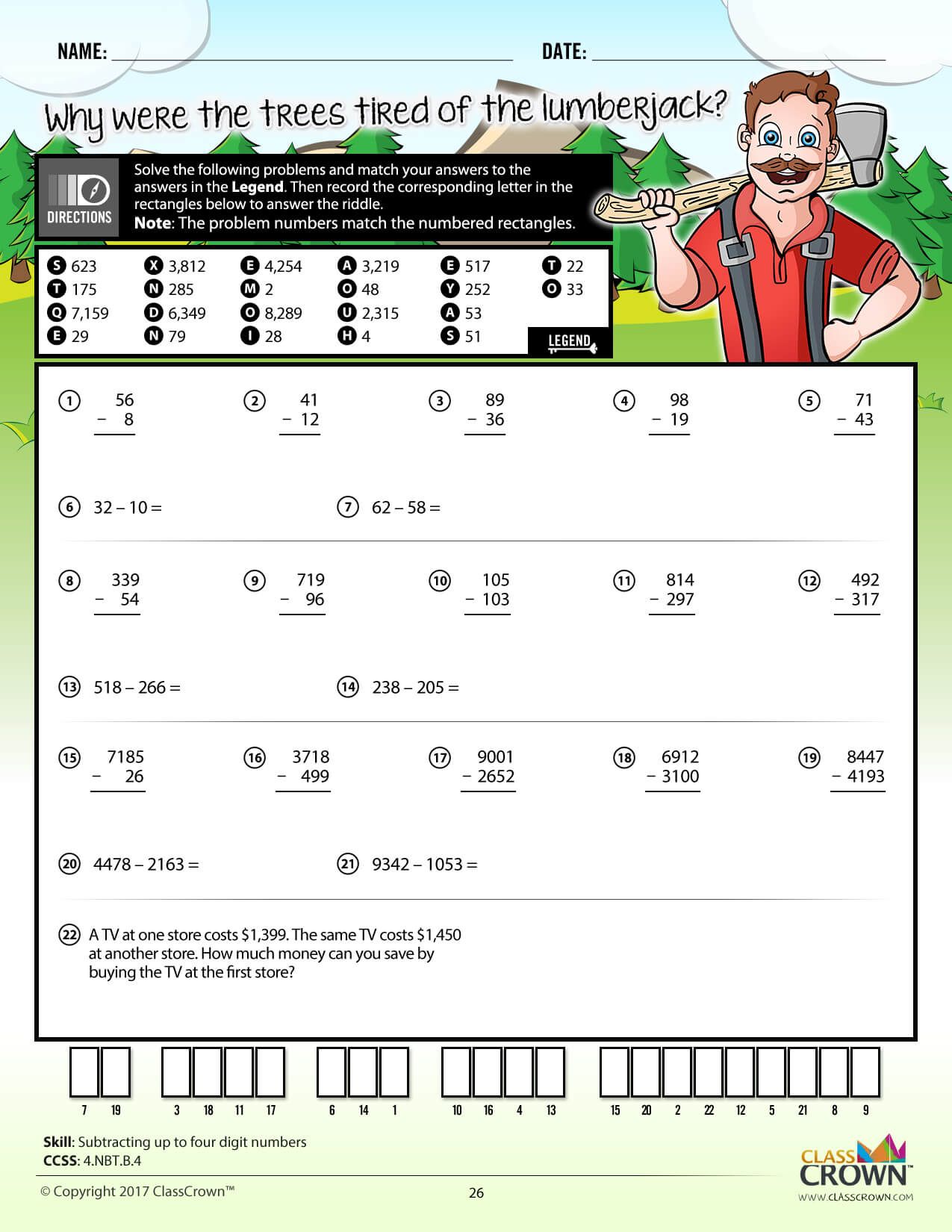 25 Math Worksheets 4th Grade Printable Free