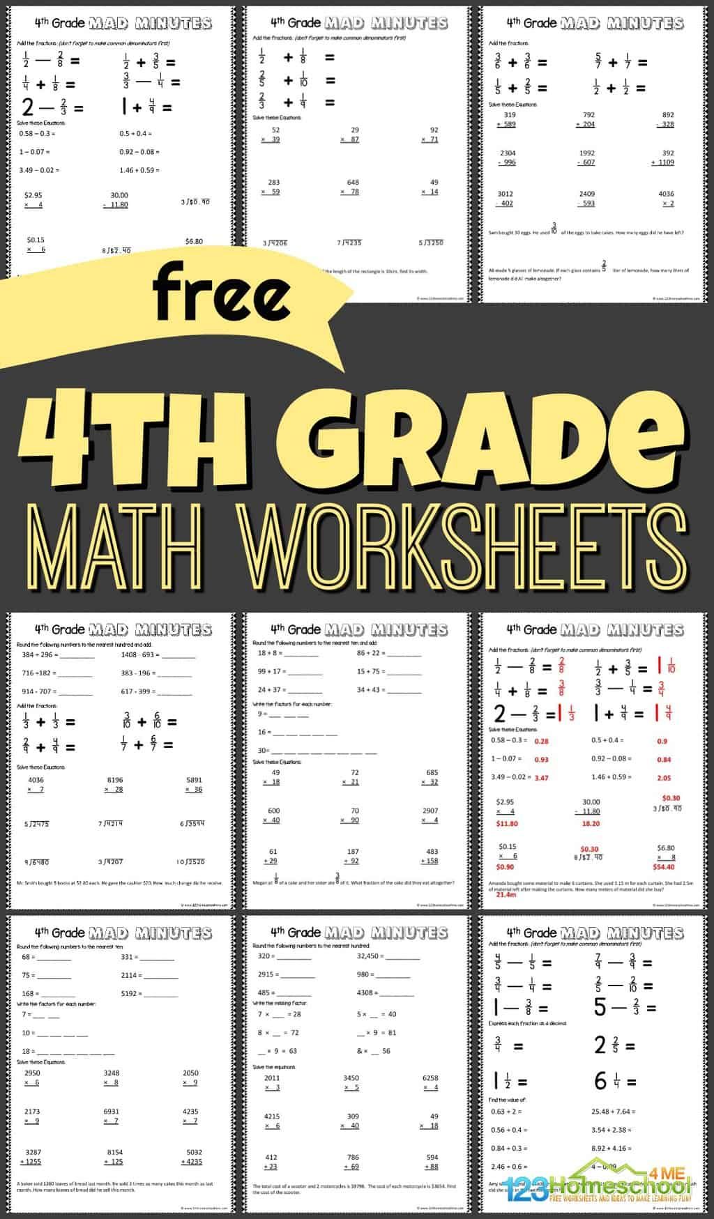 25 Math Worksheets 4th Grade Printable Free