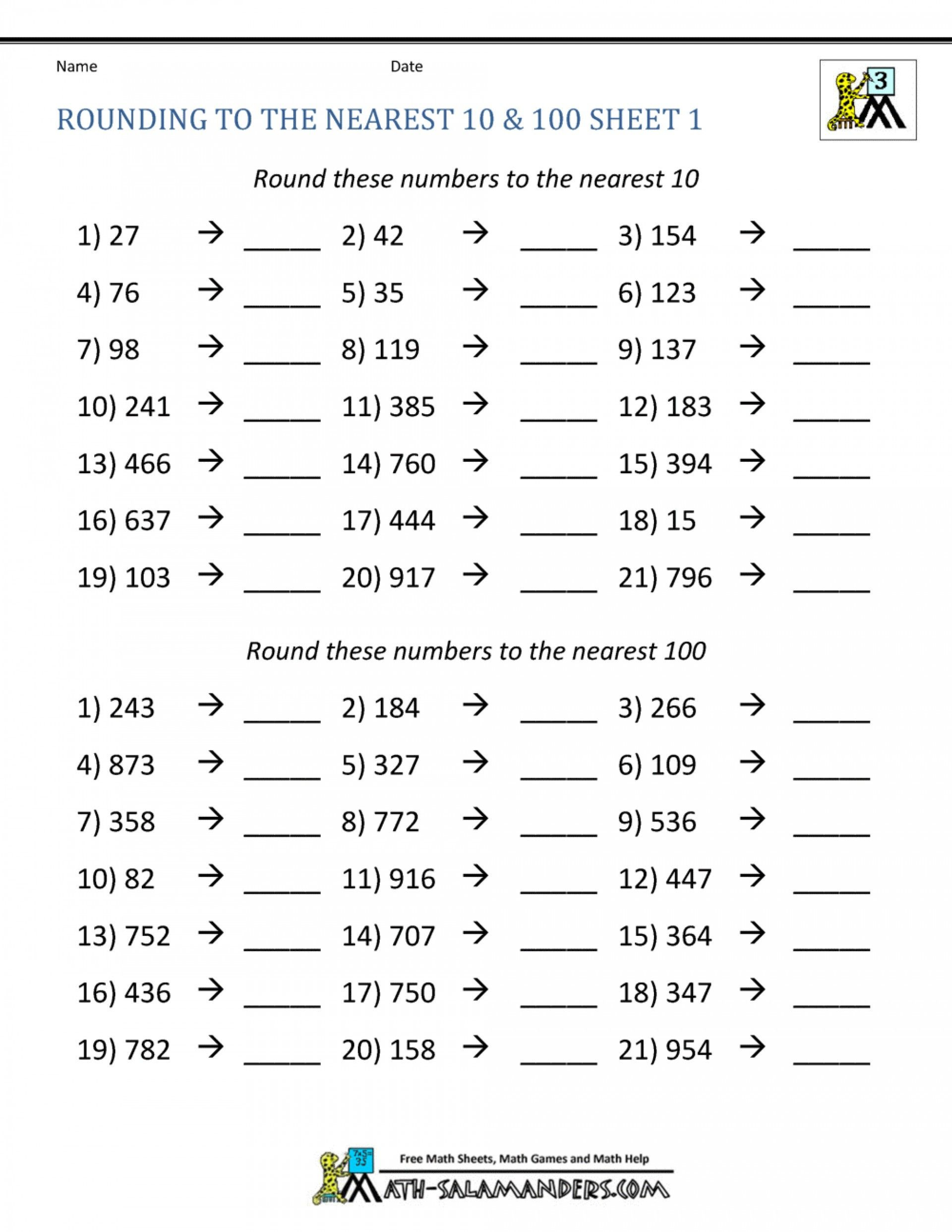 30 Math Worksheets Class 3Rd Download