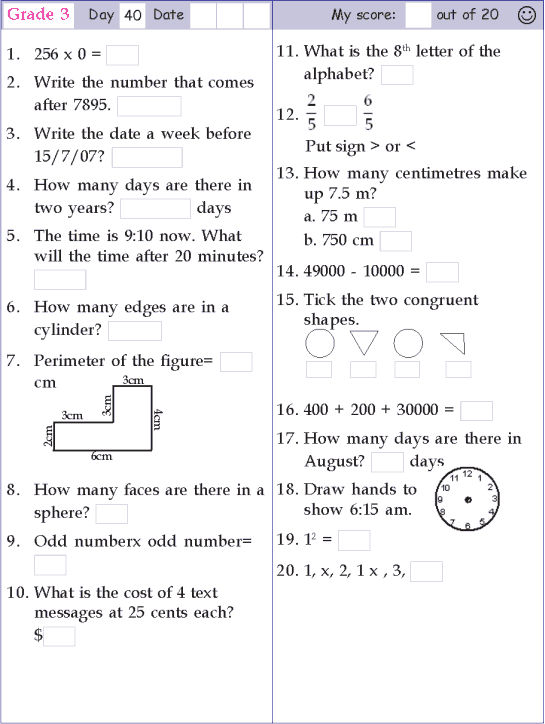 30 Math Worksheets Class 3Rd Pdf