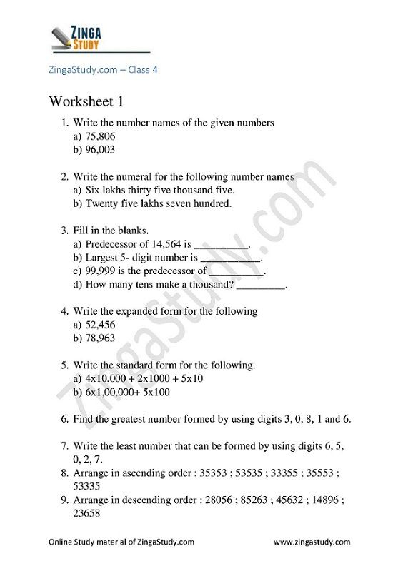 30 Math Worksheets Number Names Free