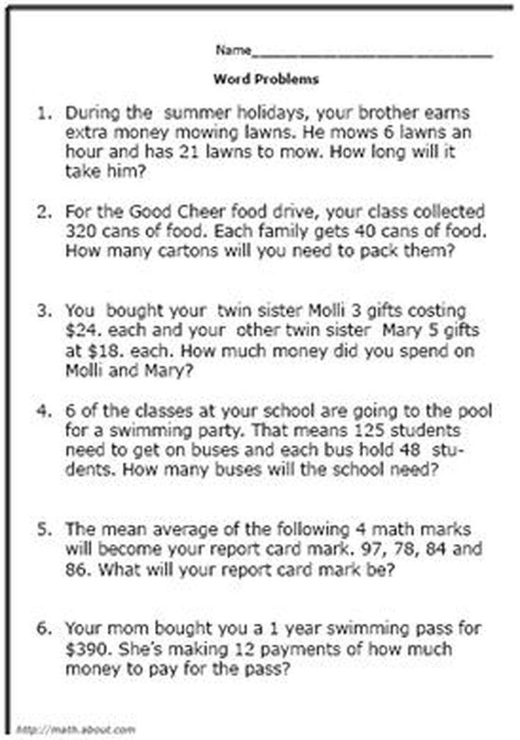 30 Math Worksheets Word Problems Free