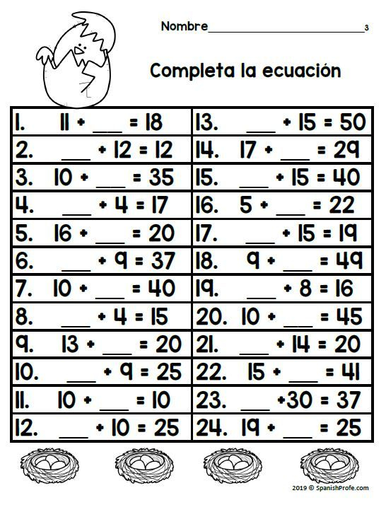 35 Math Worksheets In Spanish Pdf