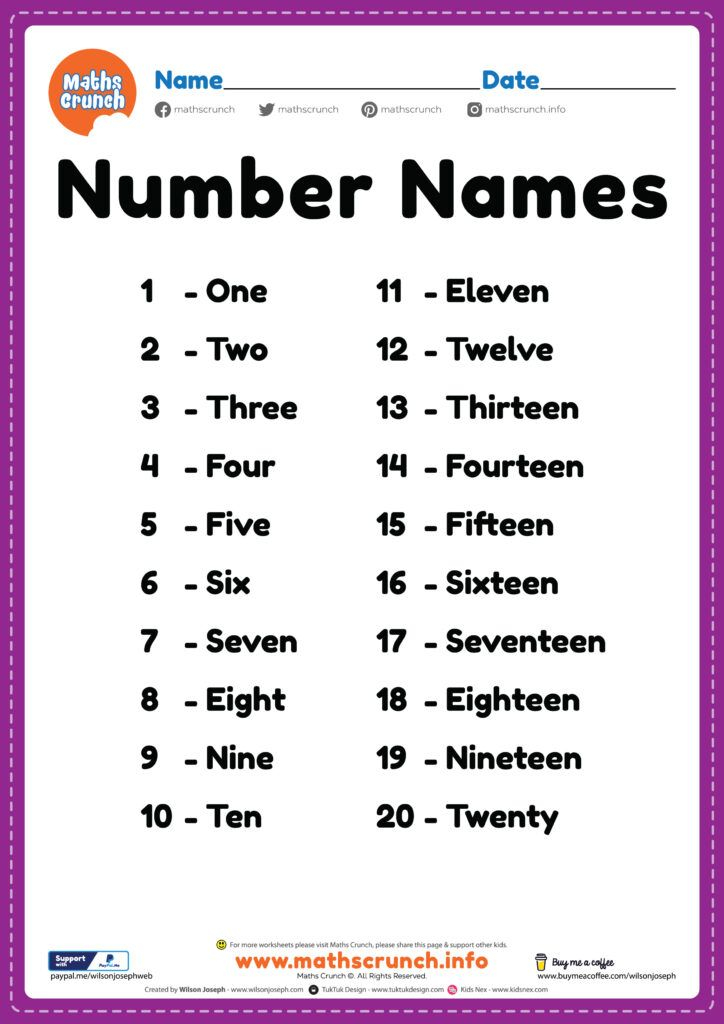 35 Math Worksheets Number Names Pdf