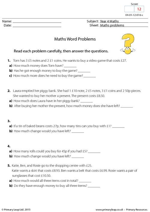 35 Math Worksheets Word Problems Pdf